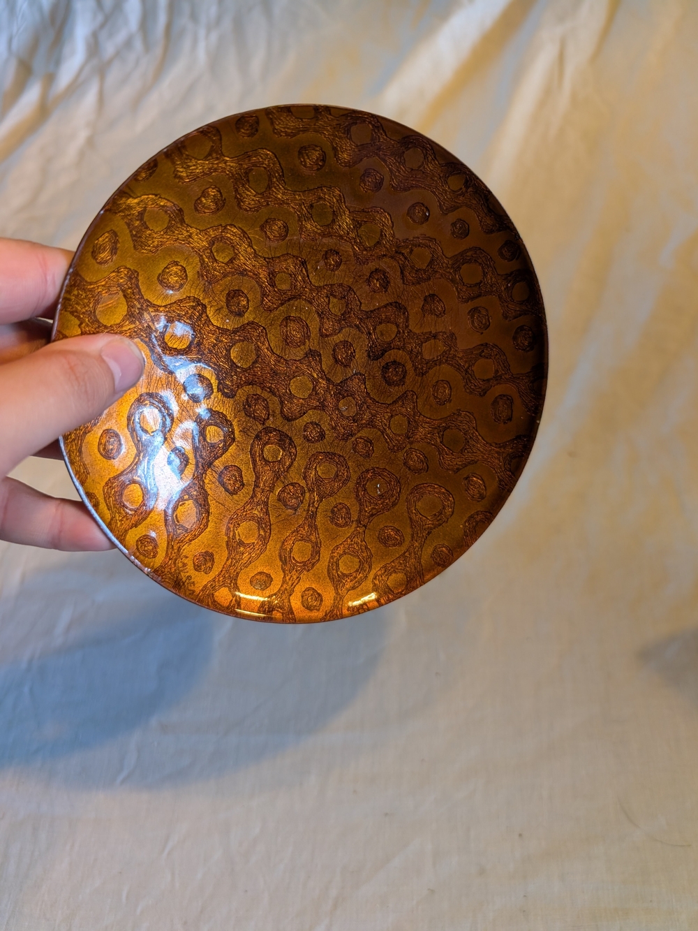 2/80$ Amber Textured enamel on copper Decorative trinket Plate - Home Art